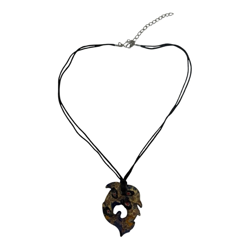 Intertwined Dolphin Pendant Necklace with Black Chord Gold/Black Women
